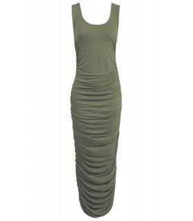 Missi - Long olive colored draped dress