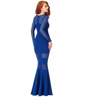 Göttin blue Langarm-Kleid mit transparenten Streifen