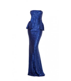 Göttin lange Blaue Pailletten-peplum-Kleid