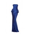 Goddess long blue sequin peplum dress
