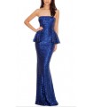 Goddess long blue sequin peplum dress