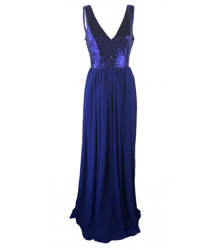 Göttin Marine-blau-maxi-Kleid mit pailletoverdel