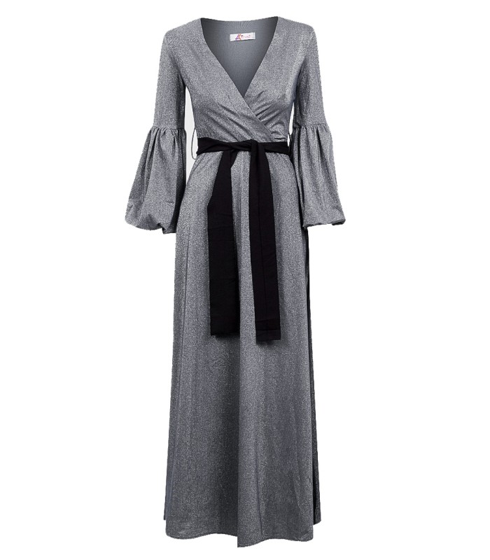 Actuel Silber-Grau langes Kleid