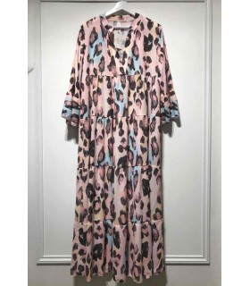Lang kjole med mønster lyserød